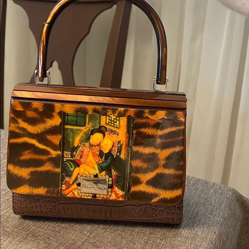 Vintage Stella Page Style Brown Handbag with Art Print